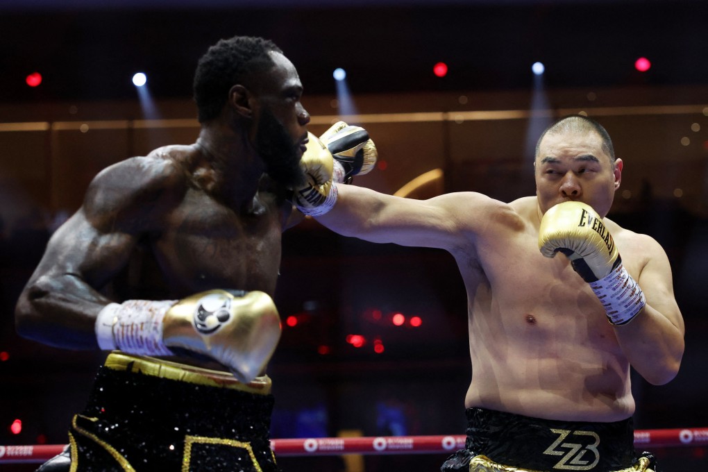 Zhang Zhilei (right) connects with a right during his fight with Deontay Wilder at Kingdom Arena, Riyadh, Saudi Arabia. Photo: Reuters