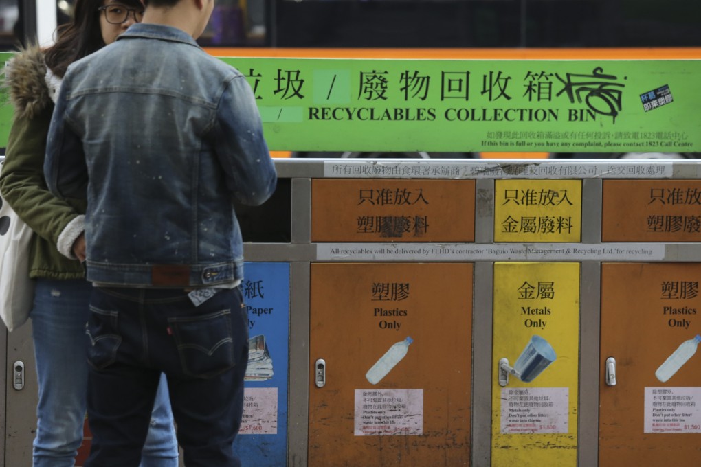 A waste collection area in Wan Chai. Hong Kong has launched a new scheme to encourage participating private residences to maintain recycling facilities and hire reliable recyclers. Photo: Dickson Lee