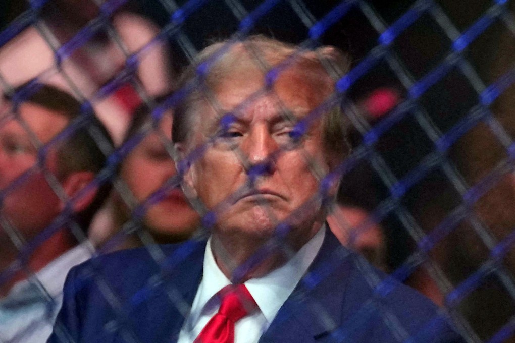 Donald Trump watches a UFC fight in Newark, New Jersey, on Saturday. Photo: Joe Camporeale-USA TODAY Sports