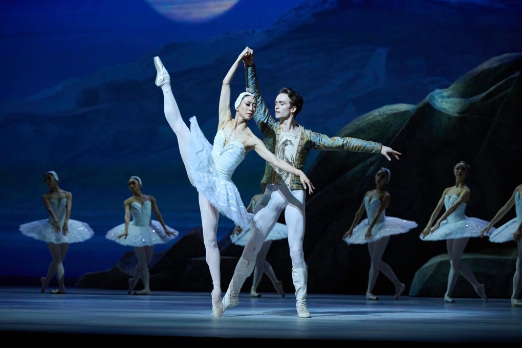 Ye Feifei, as Odette, dances with Matthew Ball, as Prince Siegfried, in Act 2 of Hong Kong Ballet’s new production of Swan Lake on May 31, 2024 at the Hong Kong Cultural Centre Grand Theatre. Photo: Conrad Dy-Liacco, courtesy of Hong Kong Ballet