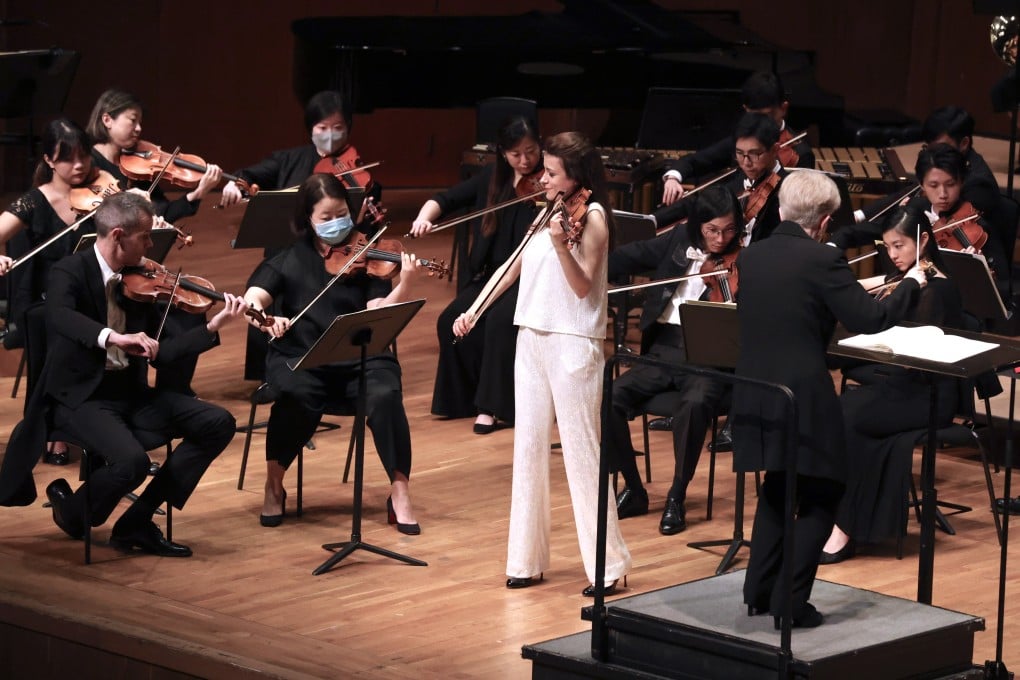 Soloist Liya Petrova performs the Violin Concerto in D minor by Sibelius with the Hong Kong Sinfonietta at the Hong Kong City Hall Concert Hall. The orchestra, under the baton of Catherine Larsen-Maguire, also gave the Asian premieres of two works by British composers. Photo: HK Sinfonietta Ltd
