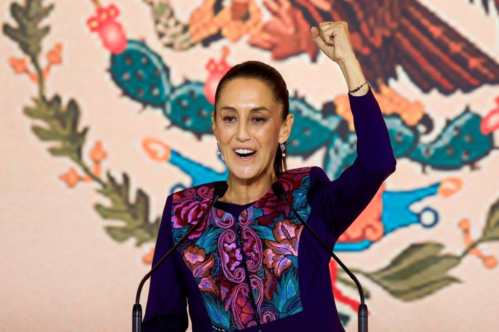 Claudia Sheinbaum addresses supporters in Mexico City early Monday. Photo: Reuters