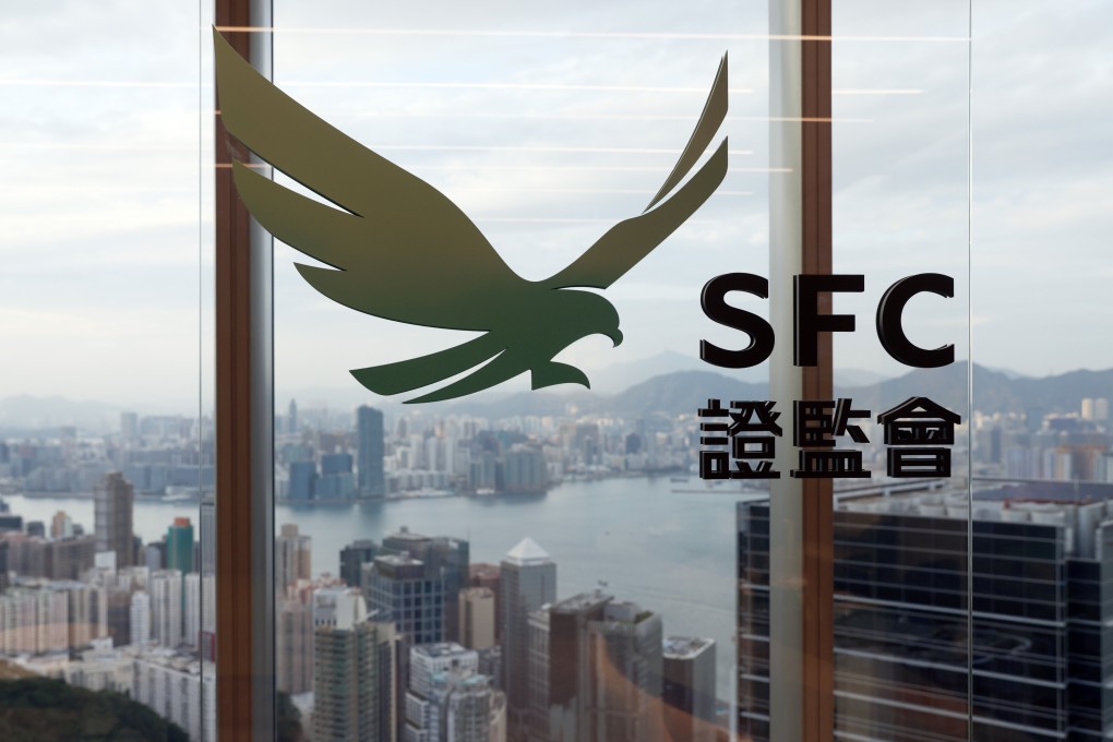 The logo of the Securities and Futures Commission is seen at the regulator’s office in Quarry Bay, Hong Kong. Photo: Yik Yeung-man