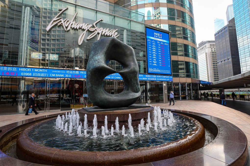 Screens showing the index and stock prices outside Hong Kong Exchange Square (HKEX) in Central. Photo: Sun Yeung
