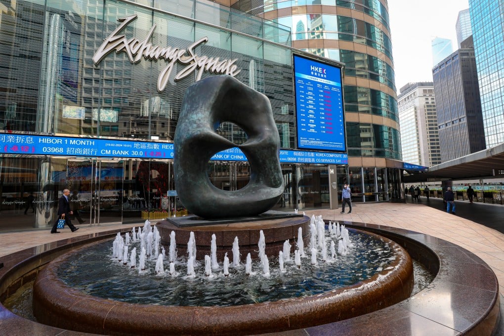 Screens showing the index and stock prices outside Hong Kong Exchange Square (HKEX) in Central. Photo: Sun Yeung