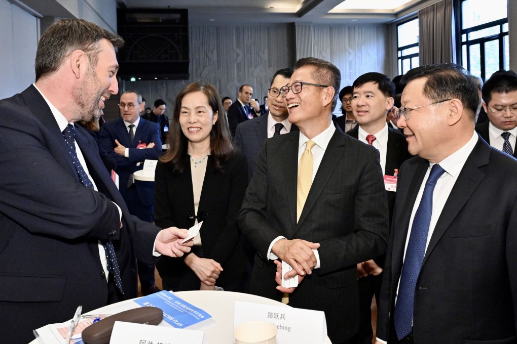 Hong Kong financial secretary Paul Chan Mo-po (third from left), shown in Paris during a Greater Bay delegation visit to France and California, maintains relatively cordial relations with the Western world. Photo: Handout