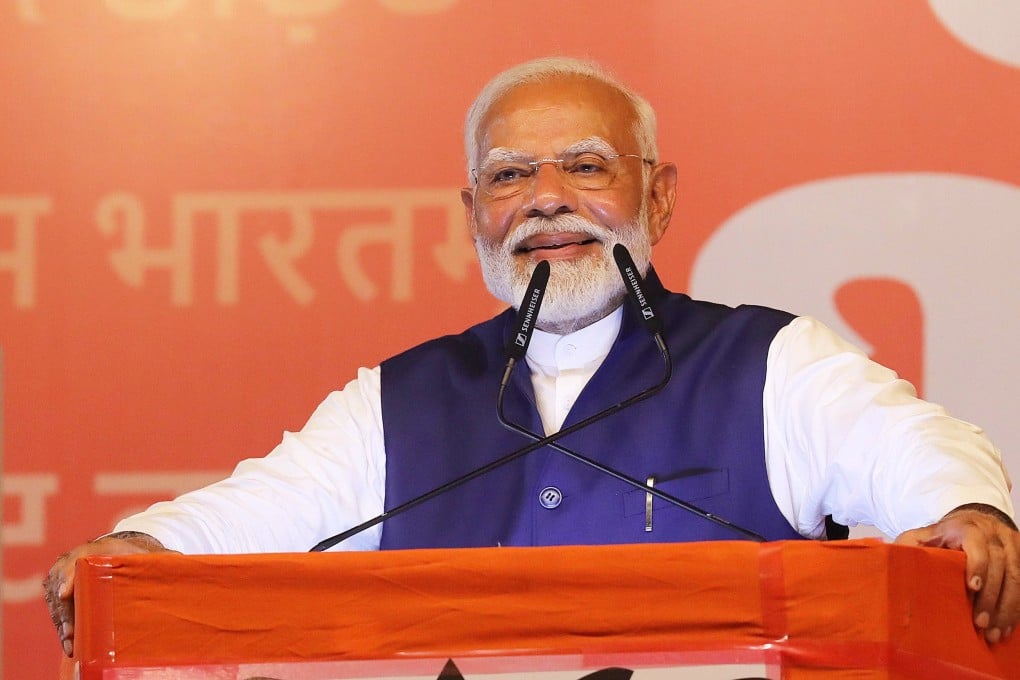 Bharatiya Janata Party leader and Indian Prime Minister Narendra Modi speaks at the party headquarters in New Delhi on Tuesday. Photo: EPA-EFE
