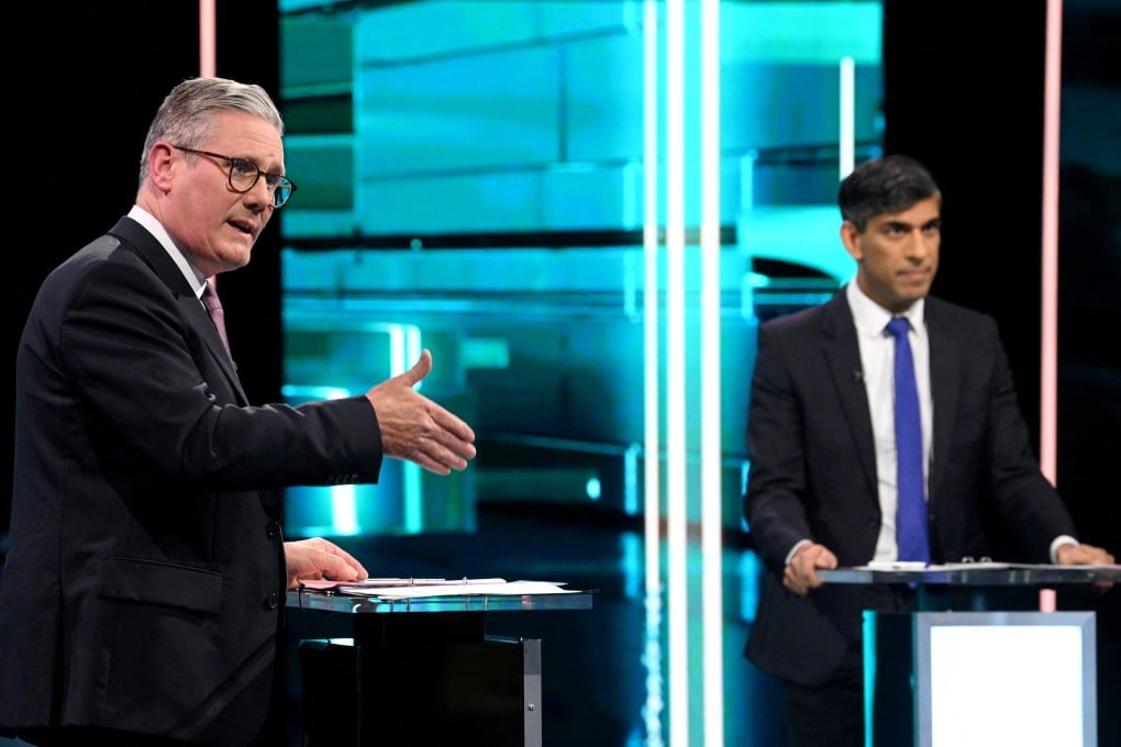 Labour Party leader Keir Starmer and Prime Minister Rishi Sunak take part in televised debate. Photo: ITV via Reuters