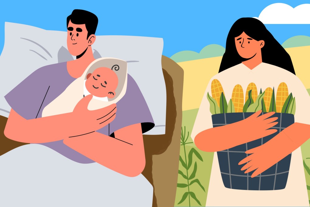 Deciphering the ancient Chinese tradition of “couvade”, where husbands are nurtured to attend to a newborn, enhances connections in traditional patriarchal eras. Photo: SCMP Graphic Image