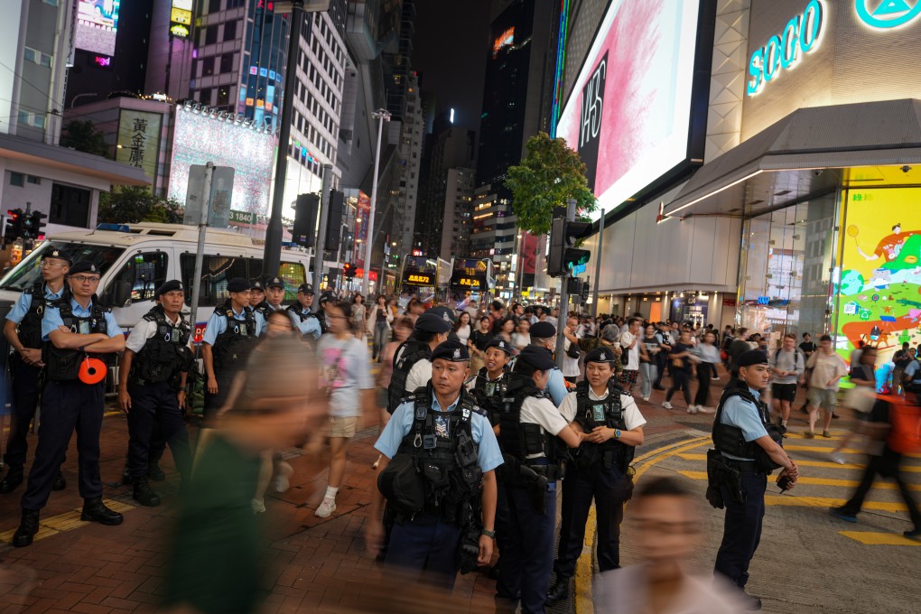 Police officers patrol Causeway Bay on Tuesday. Photo: Sam Tsang