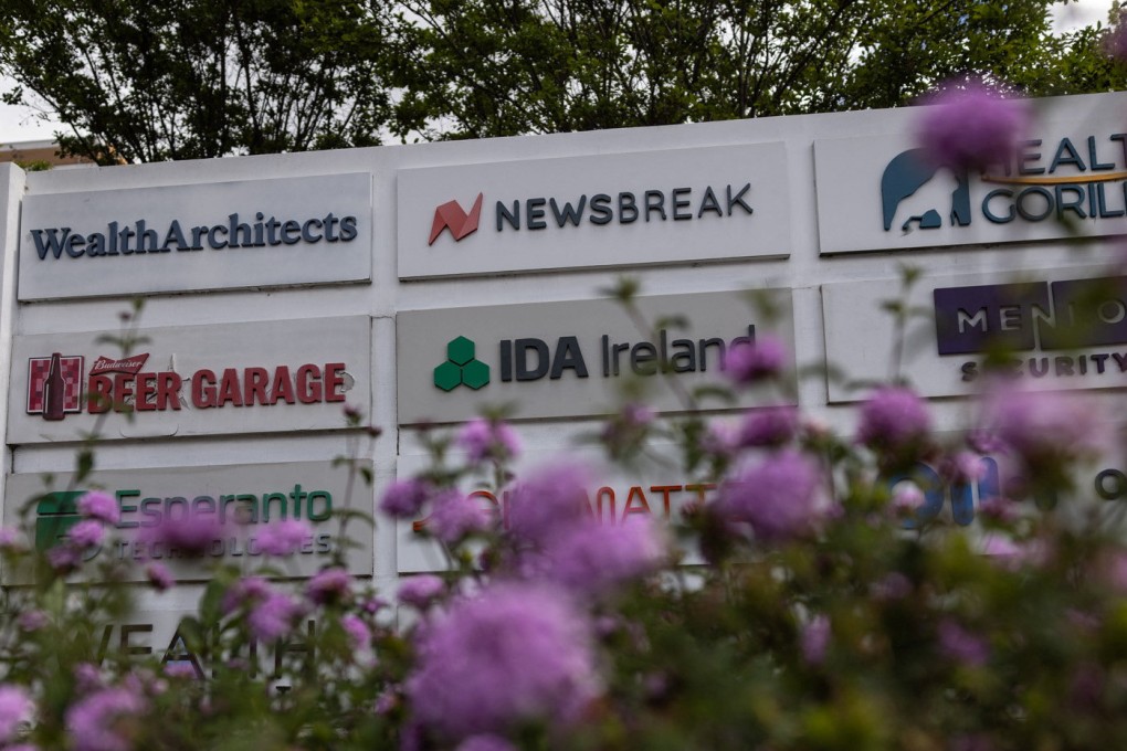 A Newsbreak company logo is displayed at a corporate office building in Mountain View, California. Photo: Reuters
