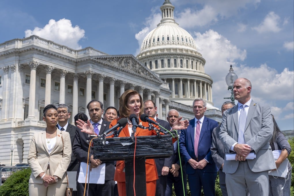 Former House speaker Nancy Pelosi, Democrat of California, joins member of the House select committee on China to commemorate the 35th anniversary of the 1989 crackdown on pro-democracy protests in Tiananmen Square on Tuesday. Photo: AP