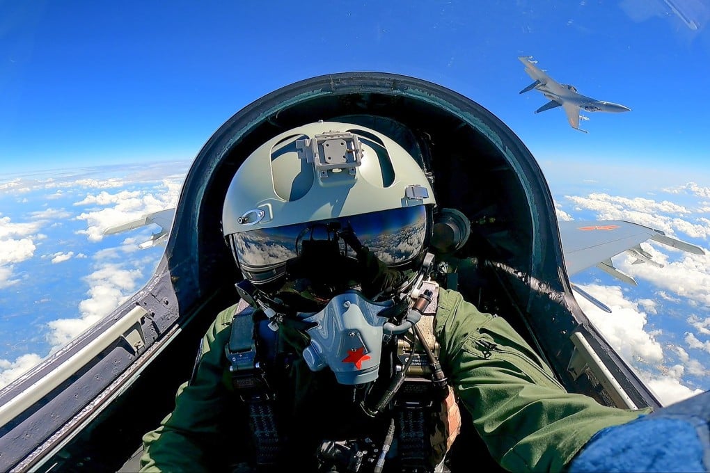 A Chinese fighter pilot takes part in military exercises around the Taiwan in April. Photo: Xinhua via EPA-EFE