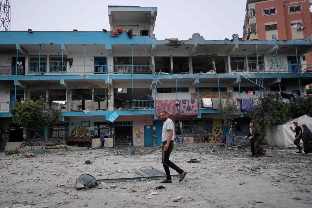 The school-turned-shelter after an Israeli strike. Photo: AFP