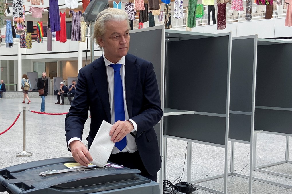 Dutch far-right leader Geert Wilders votes during the EU election in The Hague, Netherlands on Thursday. Photo: Reuters
