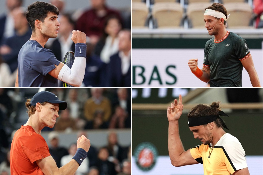 French Open semi-finalists (clockwise from top left): Spain’s Carlos Alcaraz, Norway’s Casper Ruud, Germany’s Alexander Zverev and Italy’s Jannik Sinner Photo: AFP