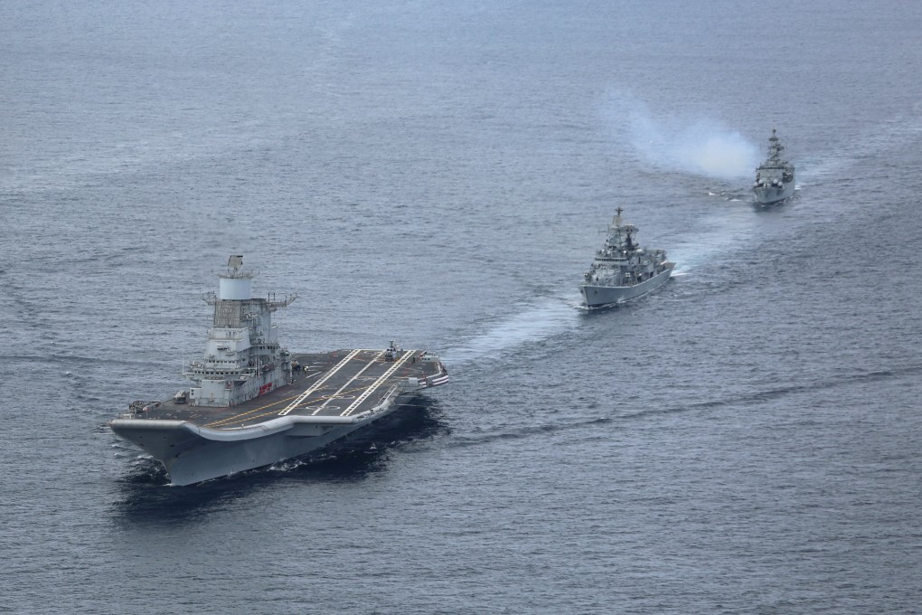India’s INS Vikramaditya aircraft carrier on deployment alongside ships from its western fleet in the Arabian Sea. Photo: AFP