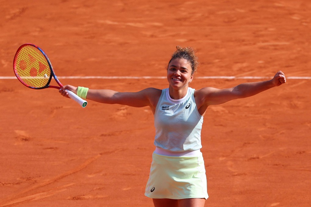Italy’s Jasmine Paolini celebrates after beating Russia’s Mirra Andreeva in the  singles semi-final. Photo: AFP