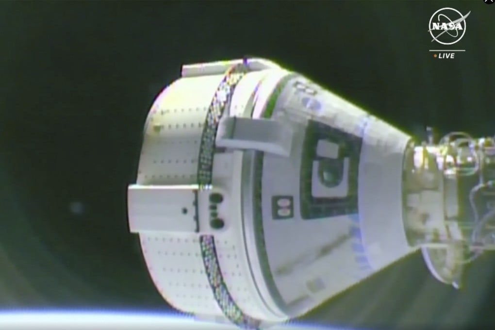 The Boeing Starliner spacecraft docking with the International Space Station on Thursday. Photo: Nasa via AP
