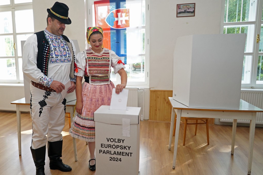 Citizens vote at a polling station in Komrna, Slovakia, on Saturday during the European Parliament elections. Photo: dpa