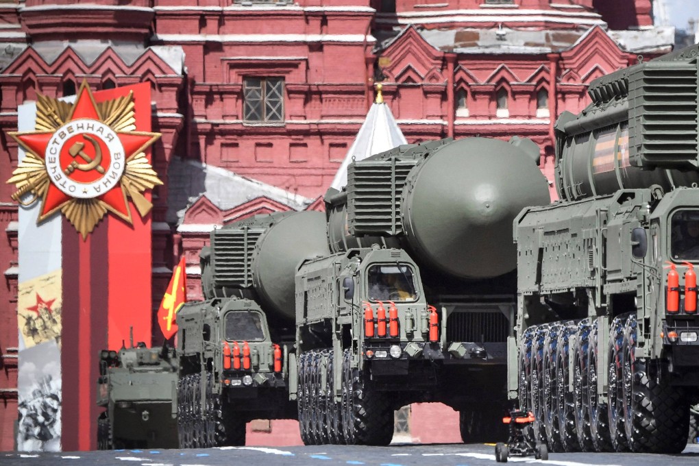 Russian Yars intercontinental ballistic missile launchers parade through Red Square in Moscow in May 2022. Photo: AFP