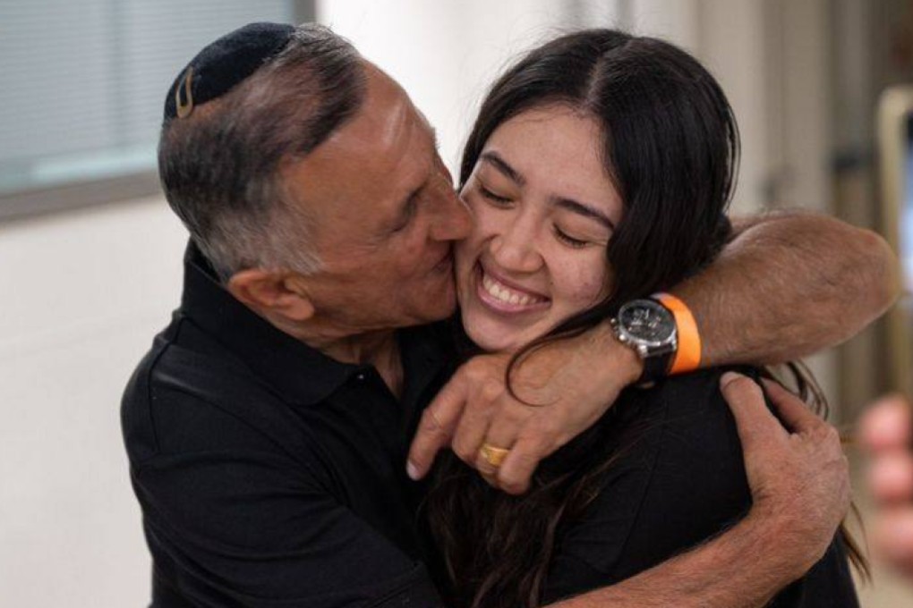 Israeli hostage Noa Argamani, 26, embraces a family member at the Sheba Tel-HaShomer Medical Centre after her rescue from the Gaza Strip on Saturday. Photo: IDF spokesperson’s unit via GPO/dpa