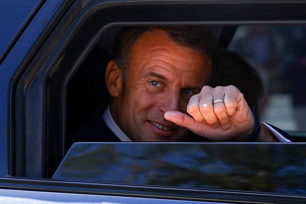 France’s President Emmanuel Macron after voting for the European Parliament election on Sunday. Photo: AFP