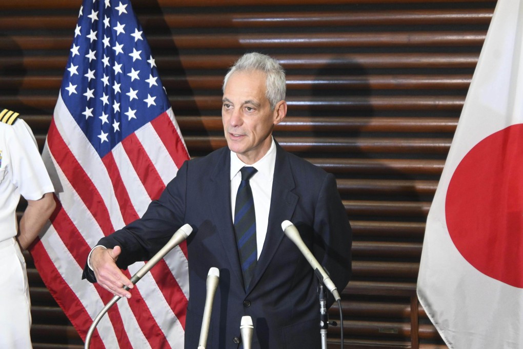 US Ambassador to Japan Rahm Emanuel speaks to reporters in Tokyo. Photo: Kyodo