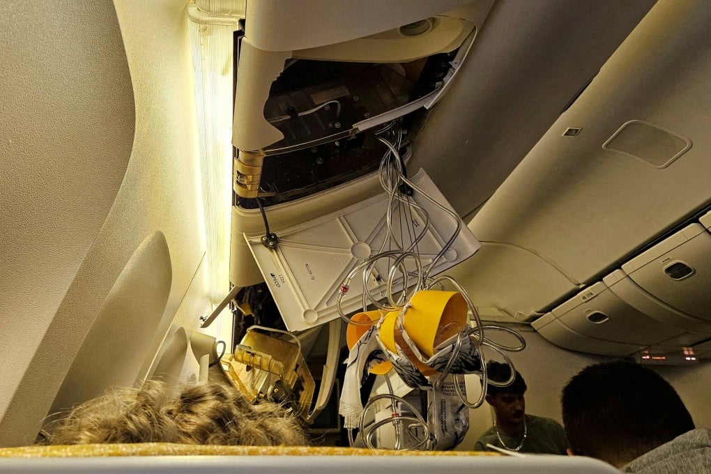 The interior of Singapore Airlines flight SQ321 is pictured after an emergency landing in Bangkok, Thailand, on May 21. Photo: Handout via Reuters