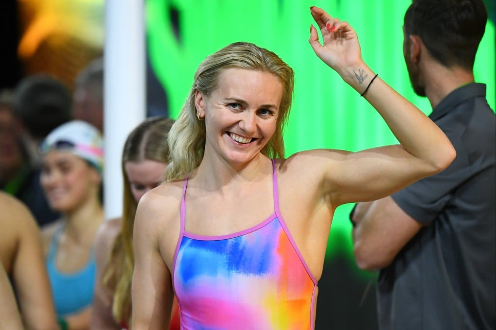 A jubilant Ariarne Titmus after breaking the 200m freestyle world record at the Australian Swimming Trials on Wednesday. Photo: EPA-EFE