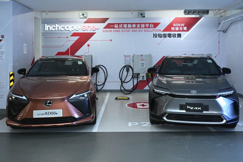 Lexus and Toyota models fill their batteries at Inchcape’s public charging station at Landmark East in Kwun Tong, Hong Kong, on June 12, 2024. Photo: Handout