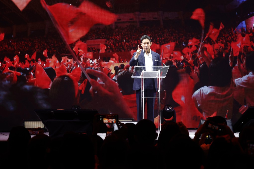Move Forward Party’s former leader Pita Limjaroenrat speaks at a political event in Bangkok on May 19. Photo: EPA-EFE