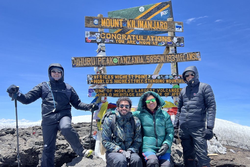(From left) Hozefa Topiwalla, 52, Seshu Krishna Anne’s son Sagar, 27, Jaya Kumra, 52, and Seshu Krishna Anne, 54, at the summit of Mount Kilimanjaro in East Africa, the world’s highest free-standing mountain. Photo: Jaya Kumra