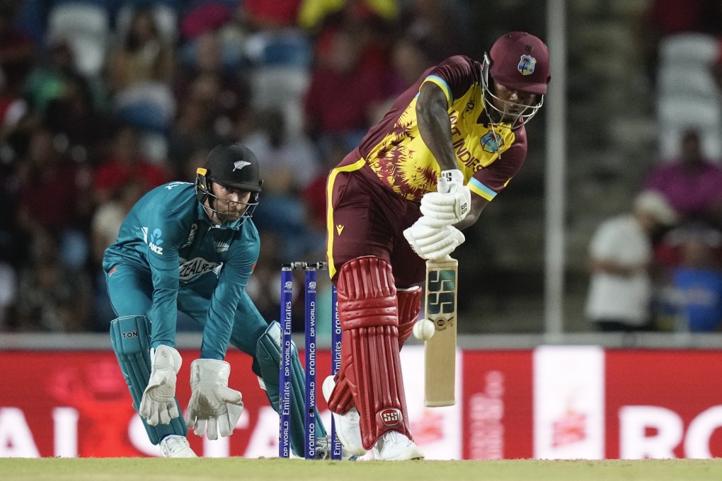 West Indies’ Sherfane Rutherford on his way to an unbeaten 68 off 39 balls in their win over New Zealand in Tarouba, Trinidad and Tobago on Wednesday. Photo: AP