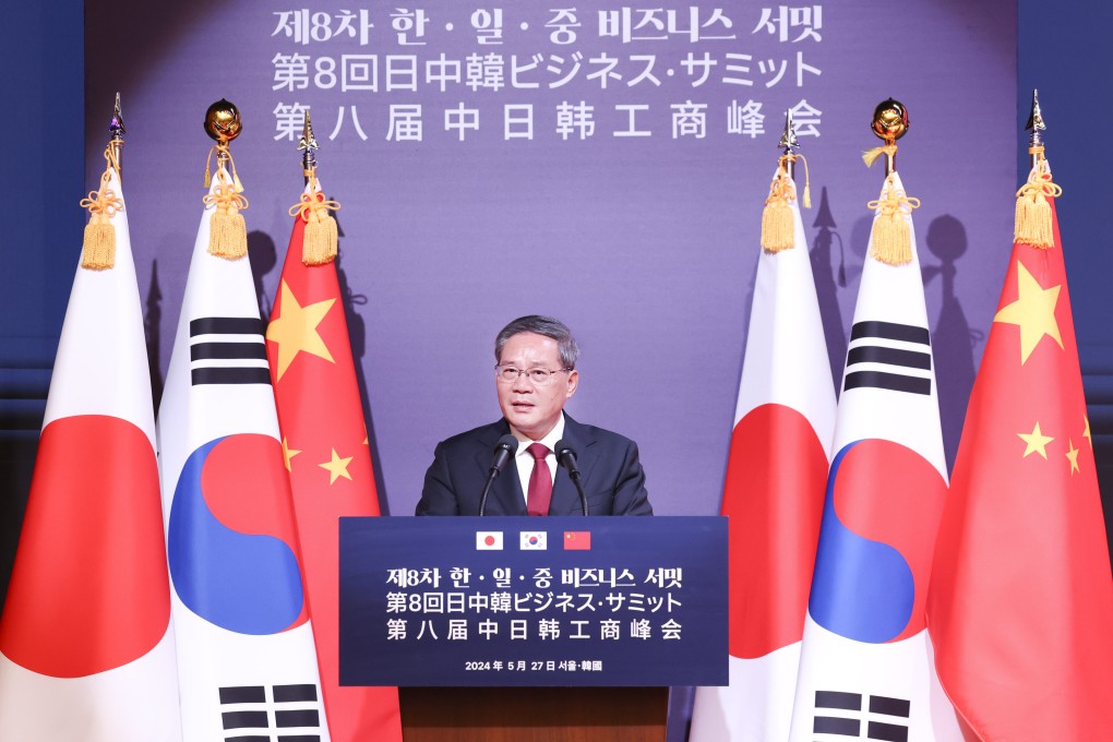 Chinese Premier Li Qiang speaks at the eighth business summit among China, Japan and South Korea, in Seoul. Photo: Xinhua/Pang Xinglei