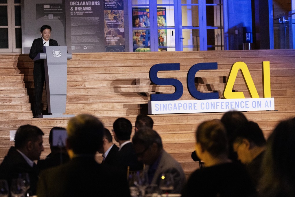 Lawrence Wong, then deputy prime minister of Singapore, speaks at the launch of both the country’s second National AI Strategy and the 
Singapore Conference on AI on December 4. Photo: EPA-EFE