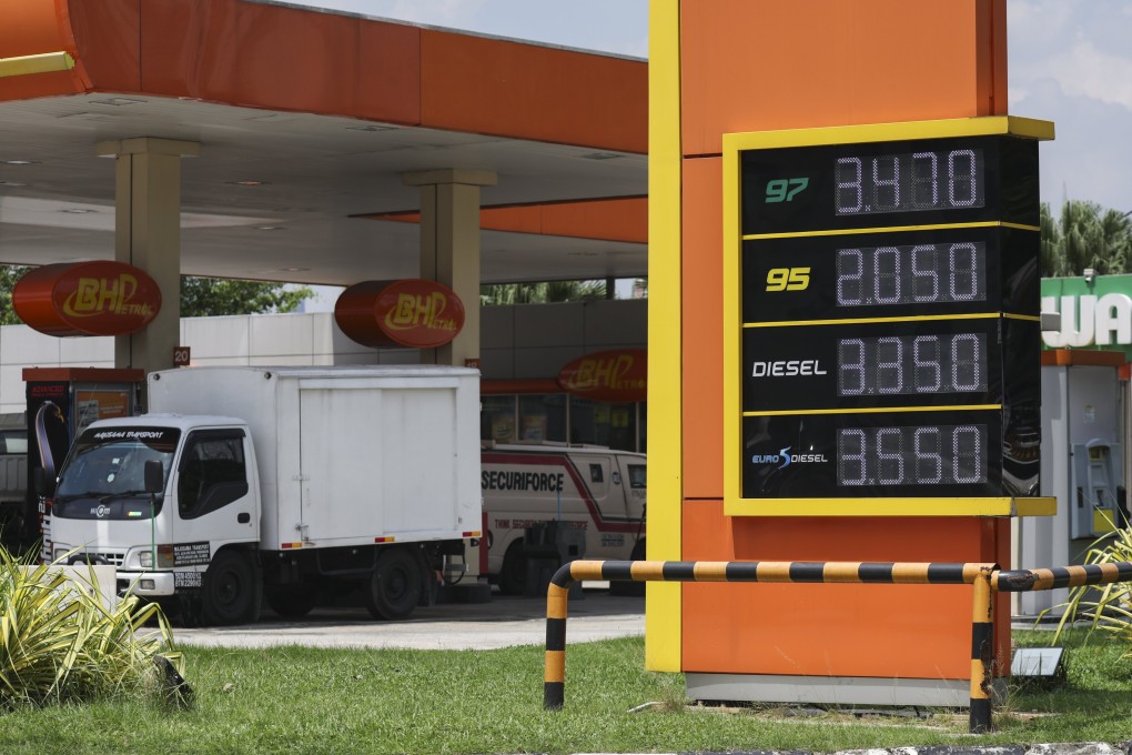 The latest diesel price is seen at a filling station in Kuala Lumpur, Malaysia, on Monday. Photo: EPA-EFE
