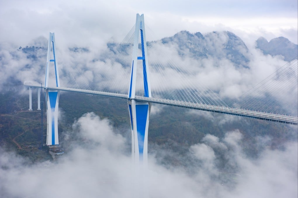 Massive infrastructure projects have contributed to significant levels of “hidden debt” across China. The Pingtang Bridge, seen here in Guizhou province, cost 1.5 billion yuan and opened in 2019. Photo: Xinhua
