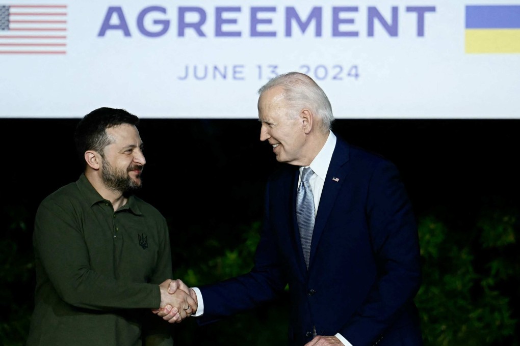 Ukrainian President Volodymyr Zelensky and US President Joe Biden on Thursday. Photo: AFP