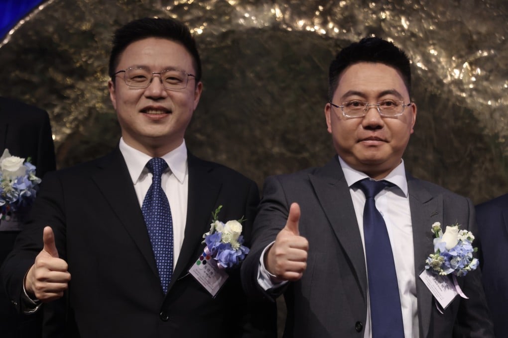 QuantumPharm co-founder Ma Jian, left, and Wen Shuhao, at the company’s listing ceremony on Thursday. Photo: Jonathan Wong