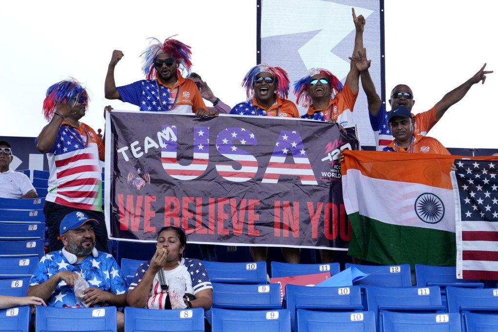 Fans of the US team before their match against Ireland in Lauderhill, Florida on Friday was was abandoned due to rain, enabling them to qualify for the knockout round. Photo: AP