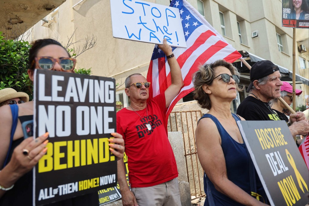 Relatives and supporters of Israelis held hostage in Gaza rally in Tel Aviv on Tuesday. Photo: AFP