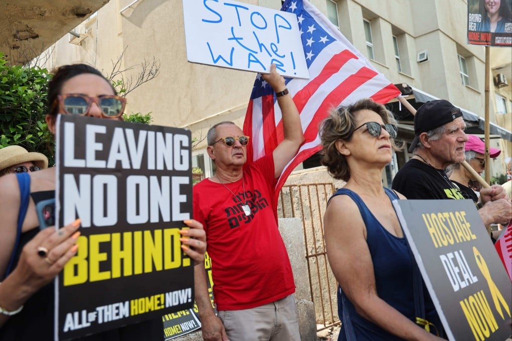Relatives and supporters of Israelis held hostage in Gaza rally in Tel Aviv on Tuesday. Photo: AFP