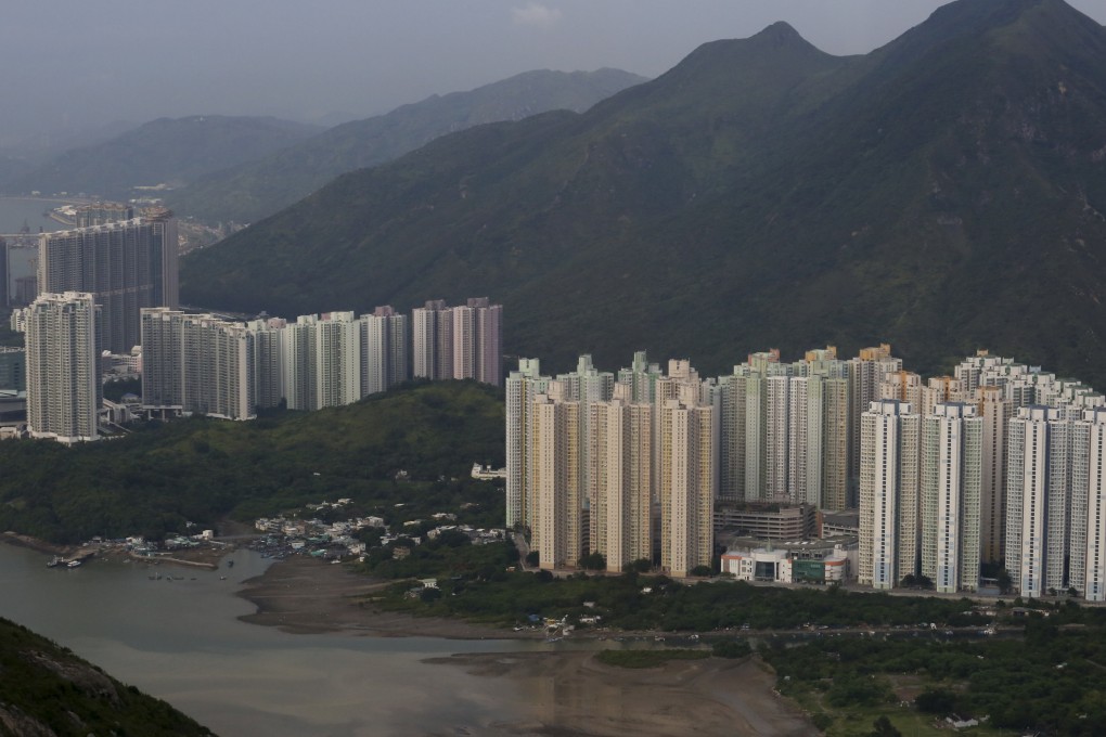 An aerial view of Tung Chung (left), where activist Nathan Law’s mother has been evicted for rent arrears. Photo: SCMP