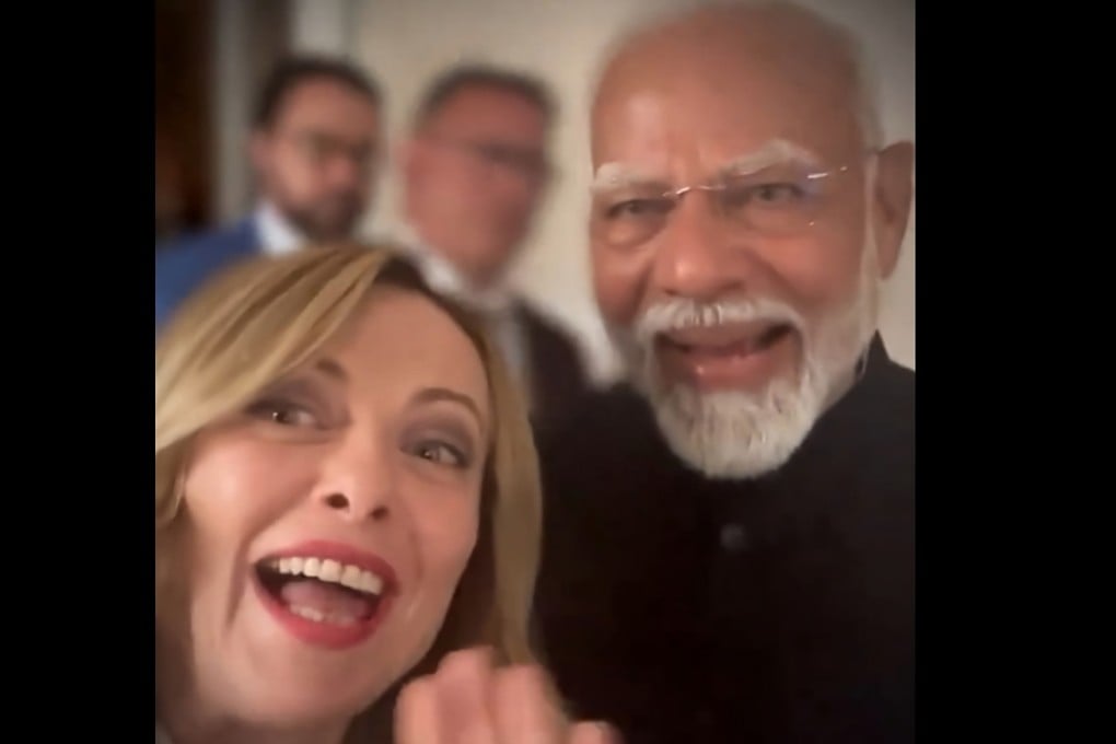 Italy’s Giorgia Meloni shares a smile with India’s Narendra Modi in their viral G7 video. Photo: X/GiorgiaMeloni