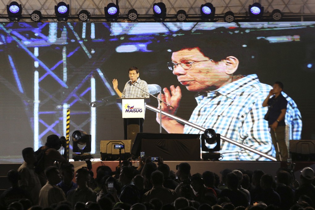 Former Philippine President Rodrigo Duterte giving a speech in his hometown of Davao in January. Photo: AP