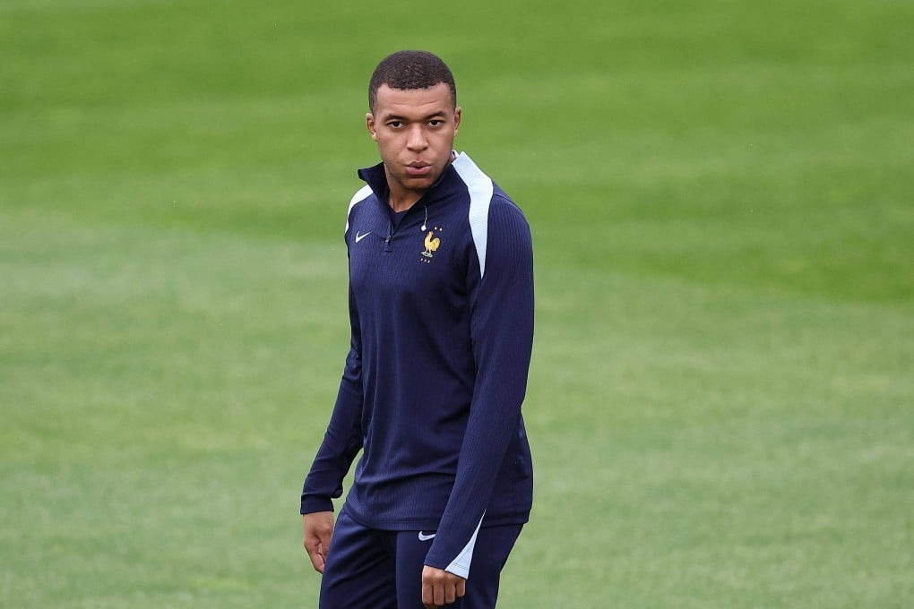 Kylian Mbappe takes part in a training session at Paul Janes Stadium in Duesseldorf ahead of his side’s game against Austria. Photo: AFP