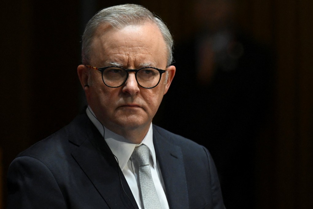 Australian Prime Minister Anthony Albanese speaks to the media during a signing ceremony at the Australian Parliament House in Canberra on Monday. Photo: Pool via Reuters