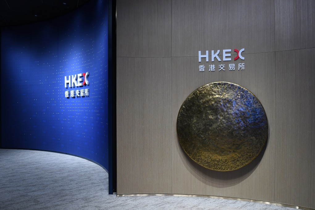 A gong used to mark new share listings is displayed inside the offices of Hong Kong Exchanges and Clearing, the city’s bourse operator. Photo: Xinhua