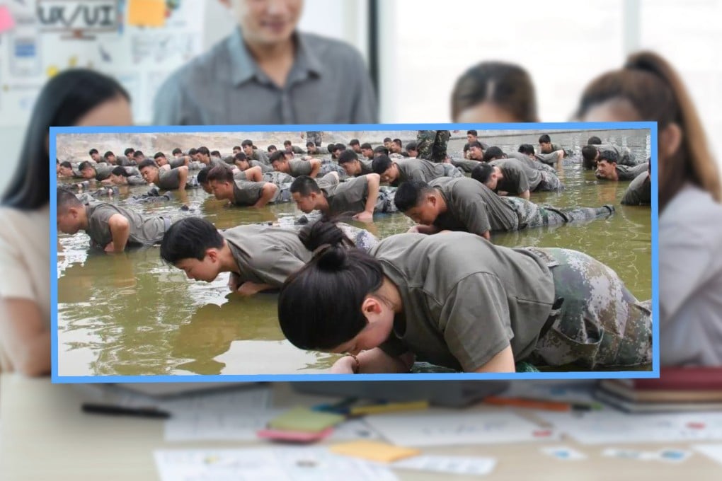 A big food and drink company in China has faced criticism for making management trainee recruits undergo military-style training at an army base. Photo: SCMP composite/Shutterstock/Weibo
